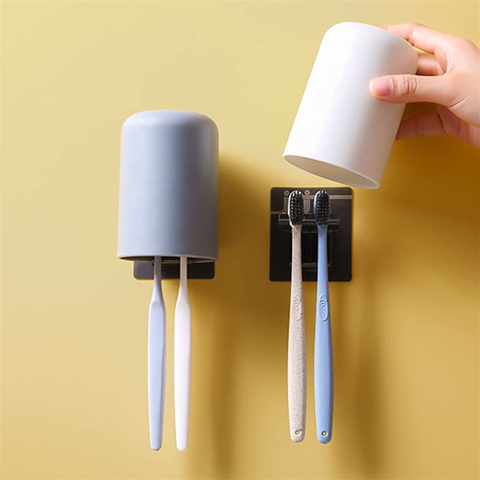 Soportes for cepillos de dientes Almacenamiento de pasta de dientes Estante de pared Soporte for cepillos de dientes Colgador de taza de enjuague bucal Soporte de almacenamiento negro sin perforacione