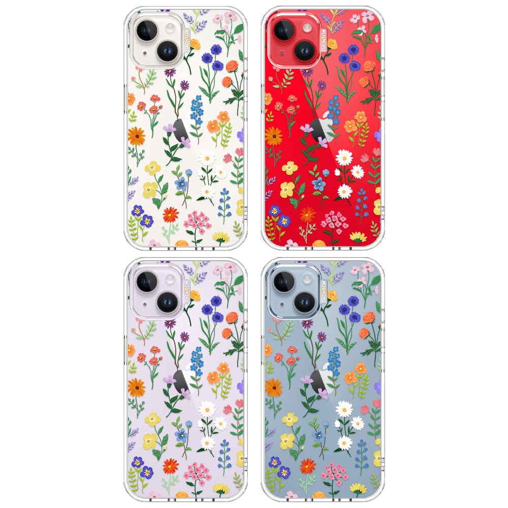 MOSNOVO Hülle für iPhone 13 & iPhone 14, [2 m Militärschutz] [Anti-Abblätter-Technologie] Transparente stoßfest TPU Stoßfänger Handyhülle mit Design - Botanische Blumen - 3
