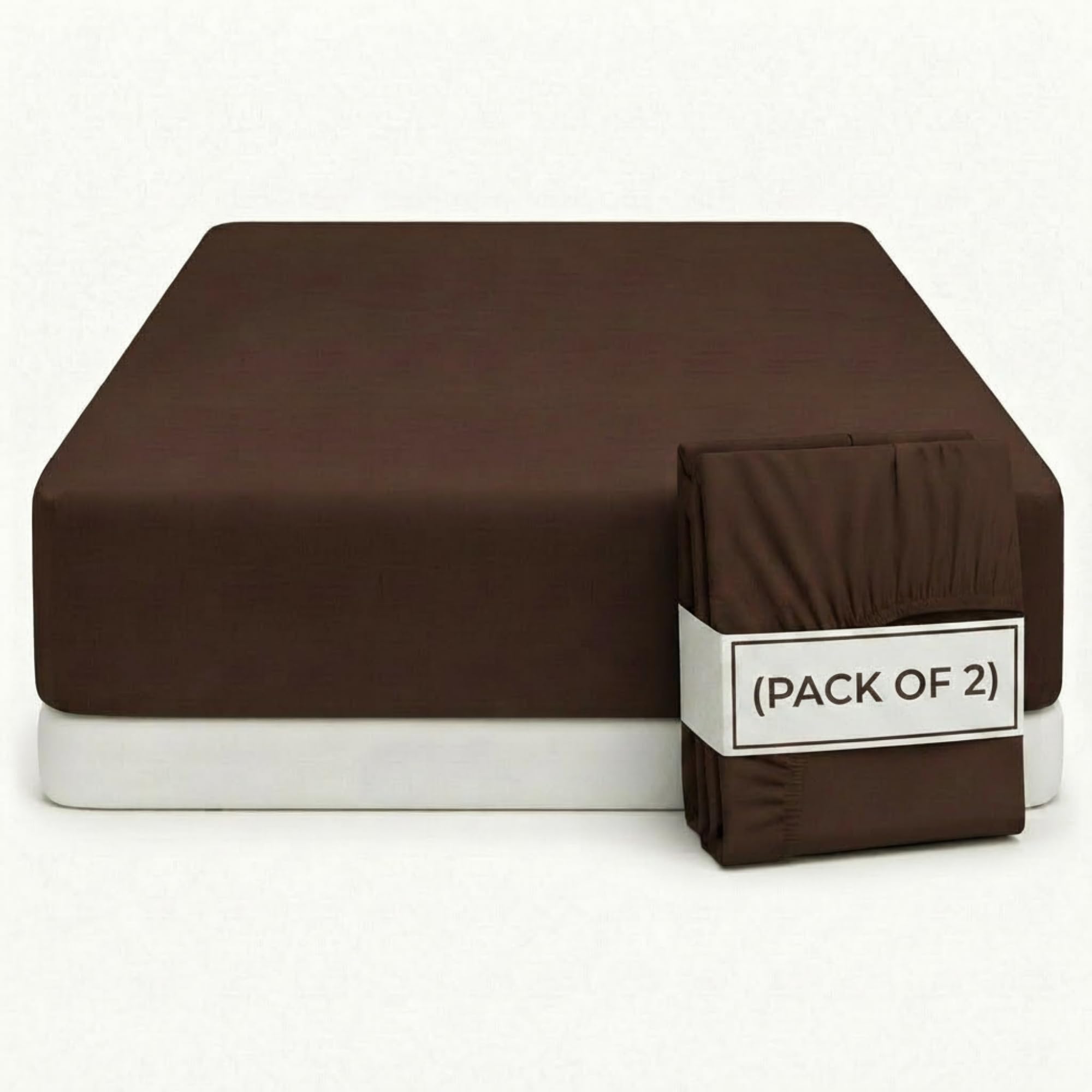 Q&H - 2x Super King Bedding Fitted Sheet Brown - Brushed Microfibre 30cm Deep Pocket Elasticated Fit - Easy Care Soft & Breathable - Washable Fade & Shrink Resistant Mattress Sheet