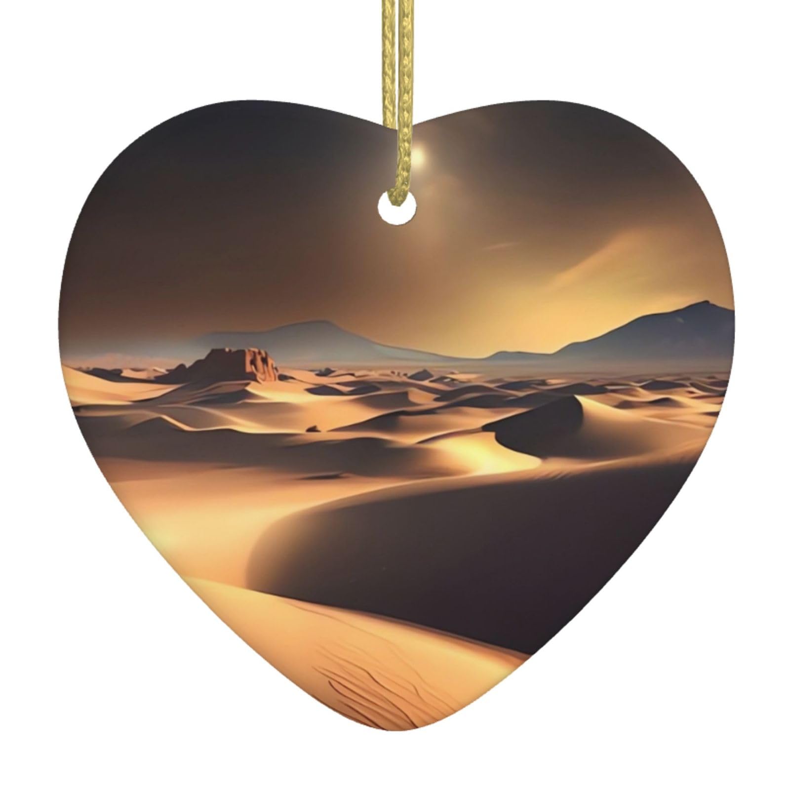 Ceramic Christmas Tree Hanging Ornaments with Gold Ropes Christmas Tree Decorations Heart Ceramic Sahara Desert Pendant Keepsake Decorations for Holiday Xmas Gift Ideas
