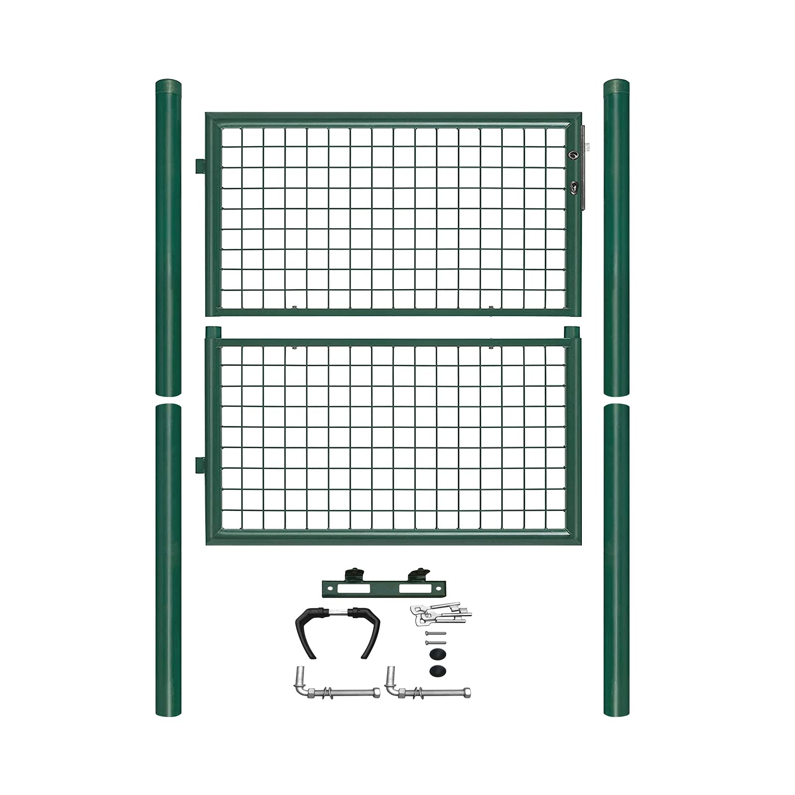 Puerta de jardín de acero galvanizado, puerta de jardín, puerta de patio, puerta de valla, verde, con cerradura y picaporte (100 x 100 cm)