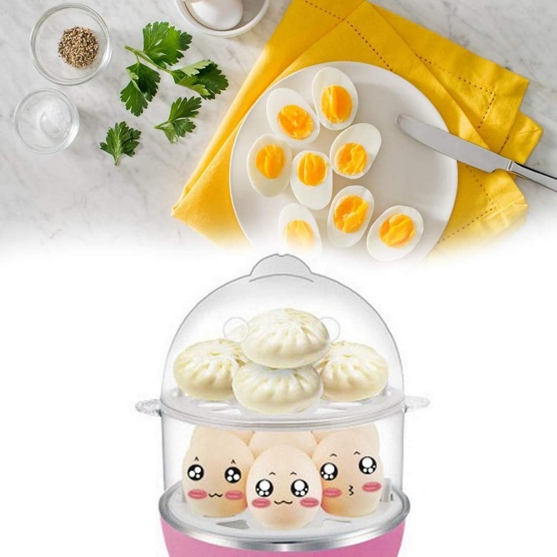 Krishna Zone Double Layer Egg Boiler 14 Egg Electric Cooker Poacher Plastic Egg Steamer for Home Food Boiling Cooker with Measuring Cup 1