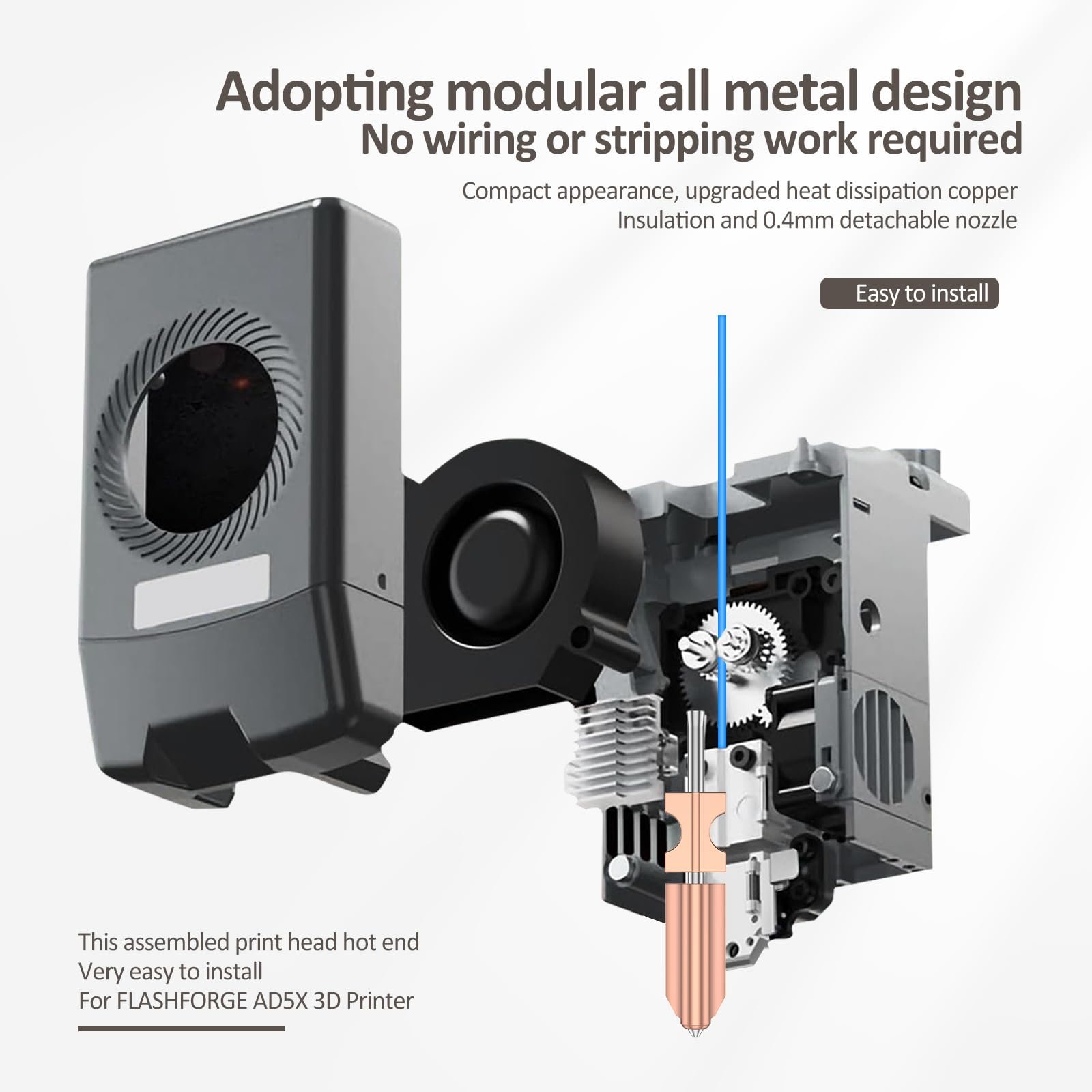 2 sztuki Hotend zestaw 0,4 mm z silikonową osłoną i szczotkami, szybko zdejmowana wytłaczarka dyszowa, zestaw do drukarki 3D Flashforge Ad5x