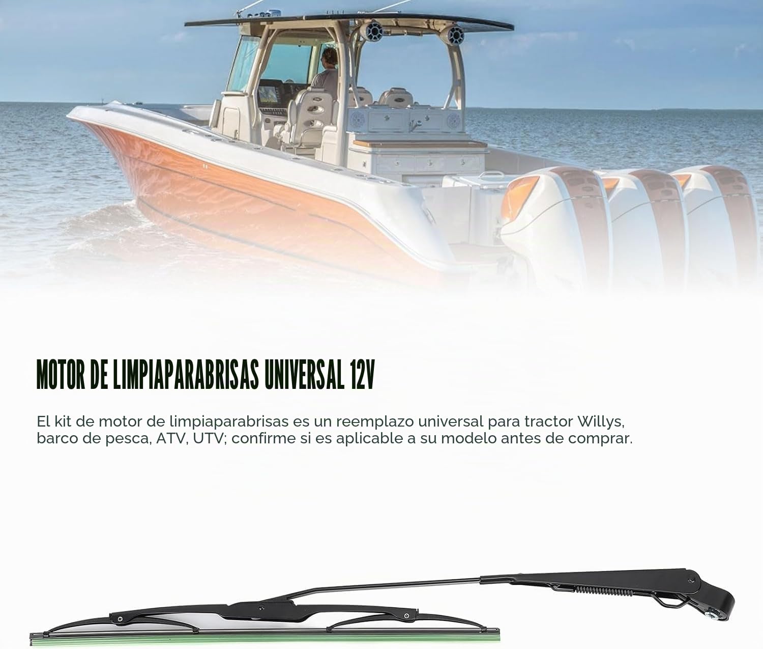 Motor de limpiaparabrisas universal de 12 V con brazo y hoja de repuesto para tractor barco de pesca accesorio de coche # 01287358 7731000001 0390506510