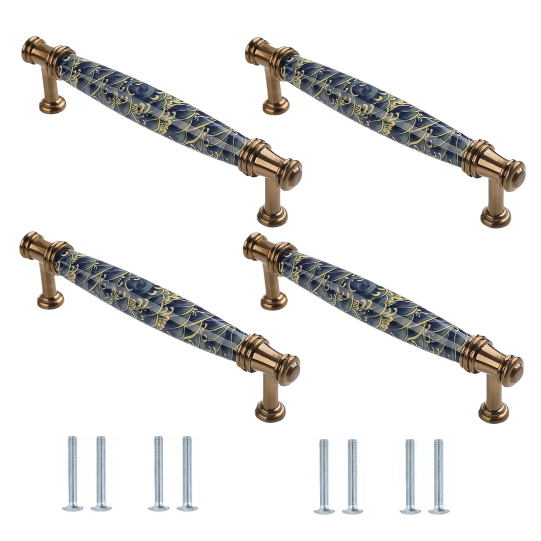 Lqzaxsrdr 152*19*37Mm Ceramic Cupboard Drawer Handle Knobs, Ceramic Zinc Alloy Door Knobs Cabinet Drawer Handles 4 Pcs(152 * 19 * 37Mm)