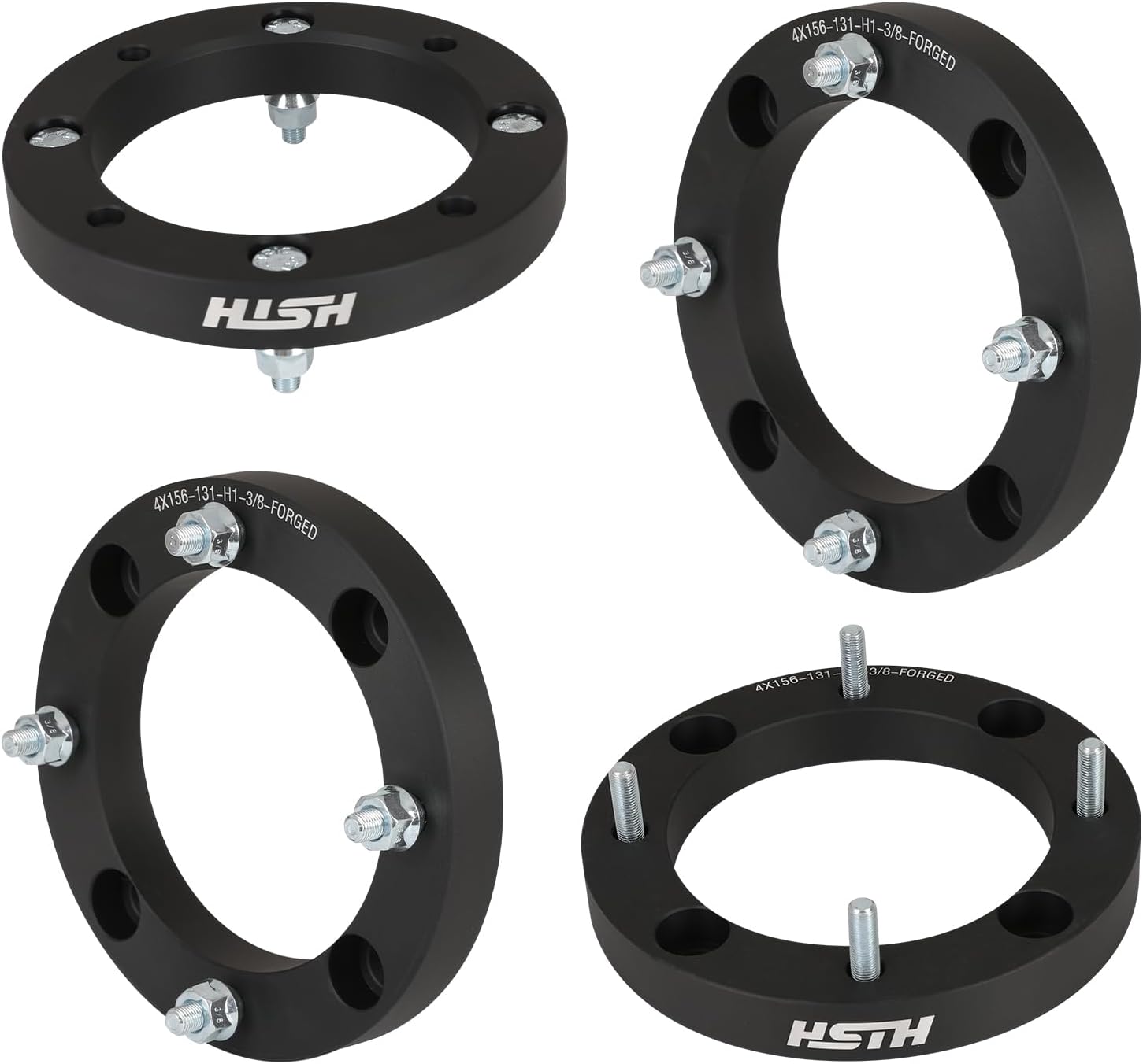 HISH 4x156mm Wheel Spacers, 1 inch (25.4mm) Thickness with 3/8"-24 Studs 131mm Bore, Not Hubcentric Wheel Adapters Compatible with Polaris Sportsman Ranger, Kawasaki Lakota, Set of 4