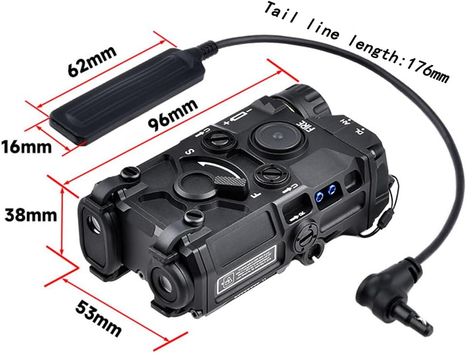 Metal Og Aiming Laser Indicator, Laser Sights Box,with IR Laser + Red/Green/Blue Laser + LED Flashlight,for Strobe/Constant/Momentary Modes,with Pressure Switch,Fit 20mm Rail,Black