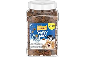 Party Mix Crunch Beachside Cat Treats 20 oz. Canister, Shrimp, Crab, and Tuna Flavors