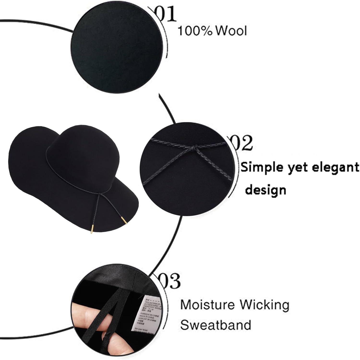 Women's 100% Wool Foldable Wide Brim Retro Fedora Floppy Felt Bowler Hat - Image 6