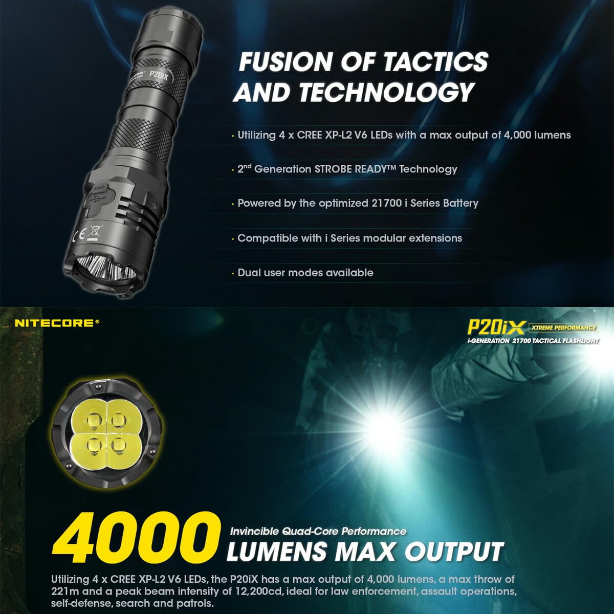 Nitecore P20iX Noir Lampe de poche tactique LED
