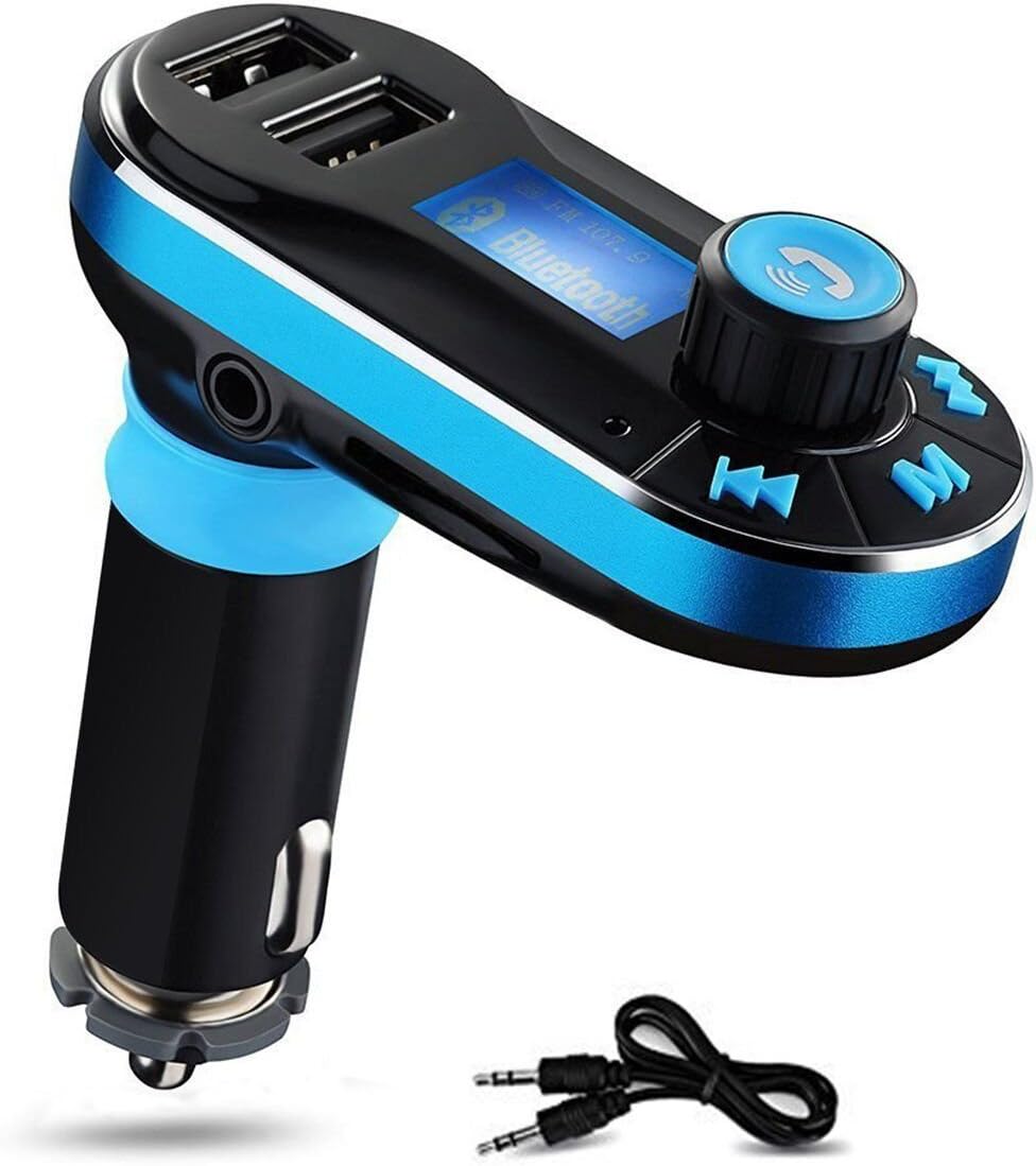Perbeat Bluetooth FM Transmitter Wireless Receiver Hands free Car Kit Radio Adapter MP3 Player Dual USB Car Charger support SD Card USB Flash Disk for Smart phone, iPhone, iPad,etc (BT66 Blue)