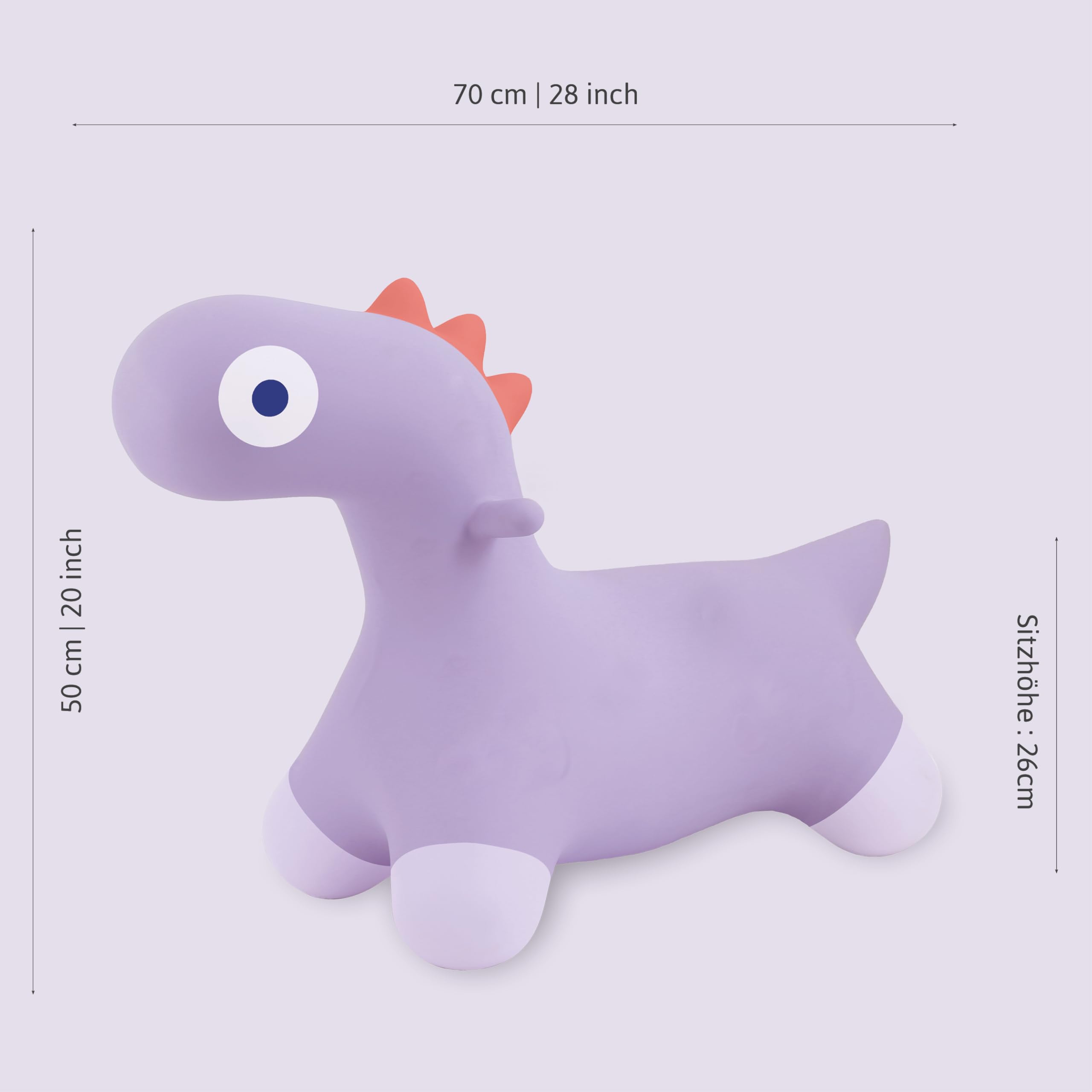 Quut Hoppi Dino Springen – Aufblasbares Gartenspielzeug für Kinder – Robustes Spielzeug für Draußen und Drinnen ab 18 Monaten (Lavendel) – Inklusive Pumpe