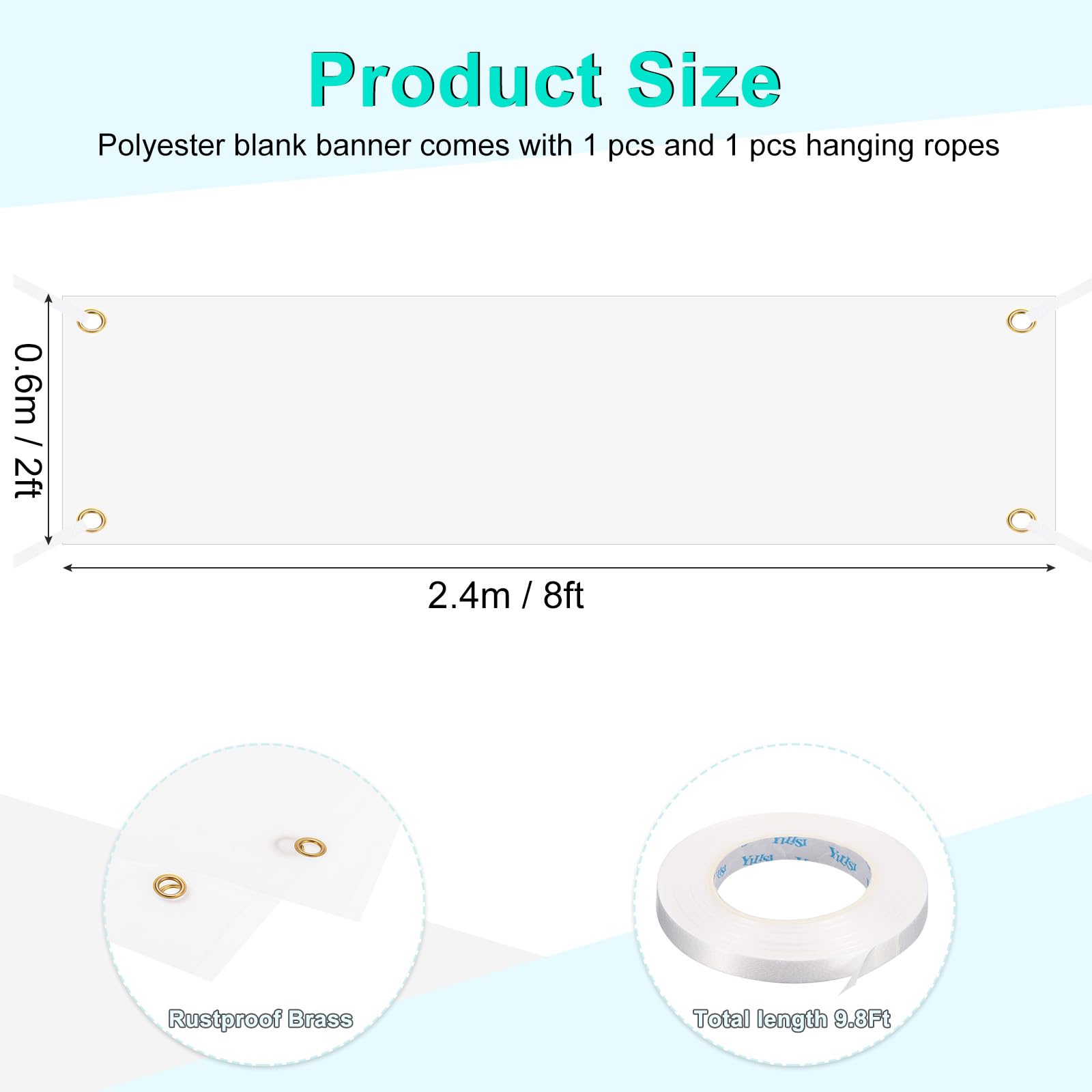 PATIKIL Blank Banners Signs to Decorate 2'x8' Sublimation White Banner with Hanging Rope for Business Outside Outdoor Wall - Image 2