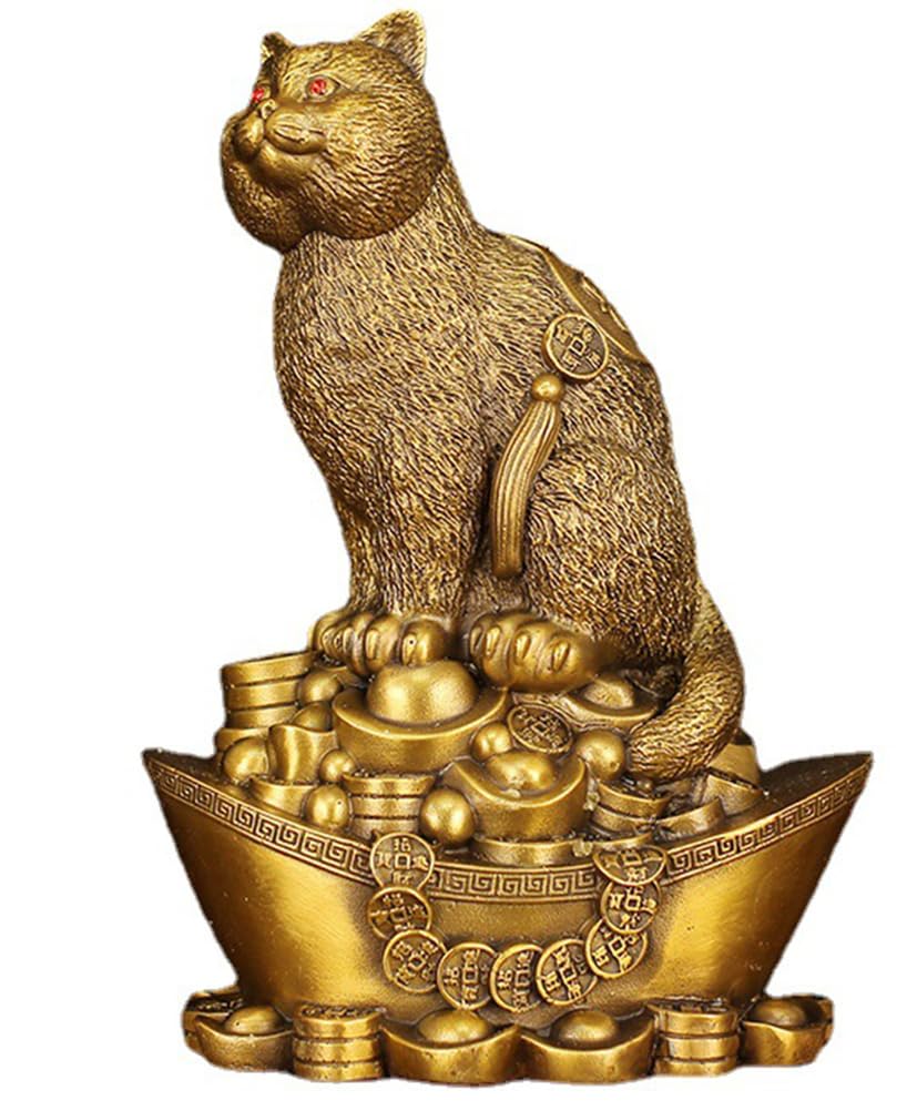 NHDVDVAV Chinese Feng Shui Lucky Cat Statue Sculpture Home Office Decoration Tabletop Decor Ornaments for Cat Lovers, Birthday, Christmas