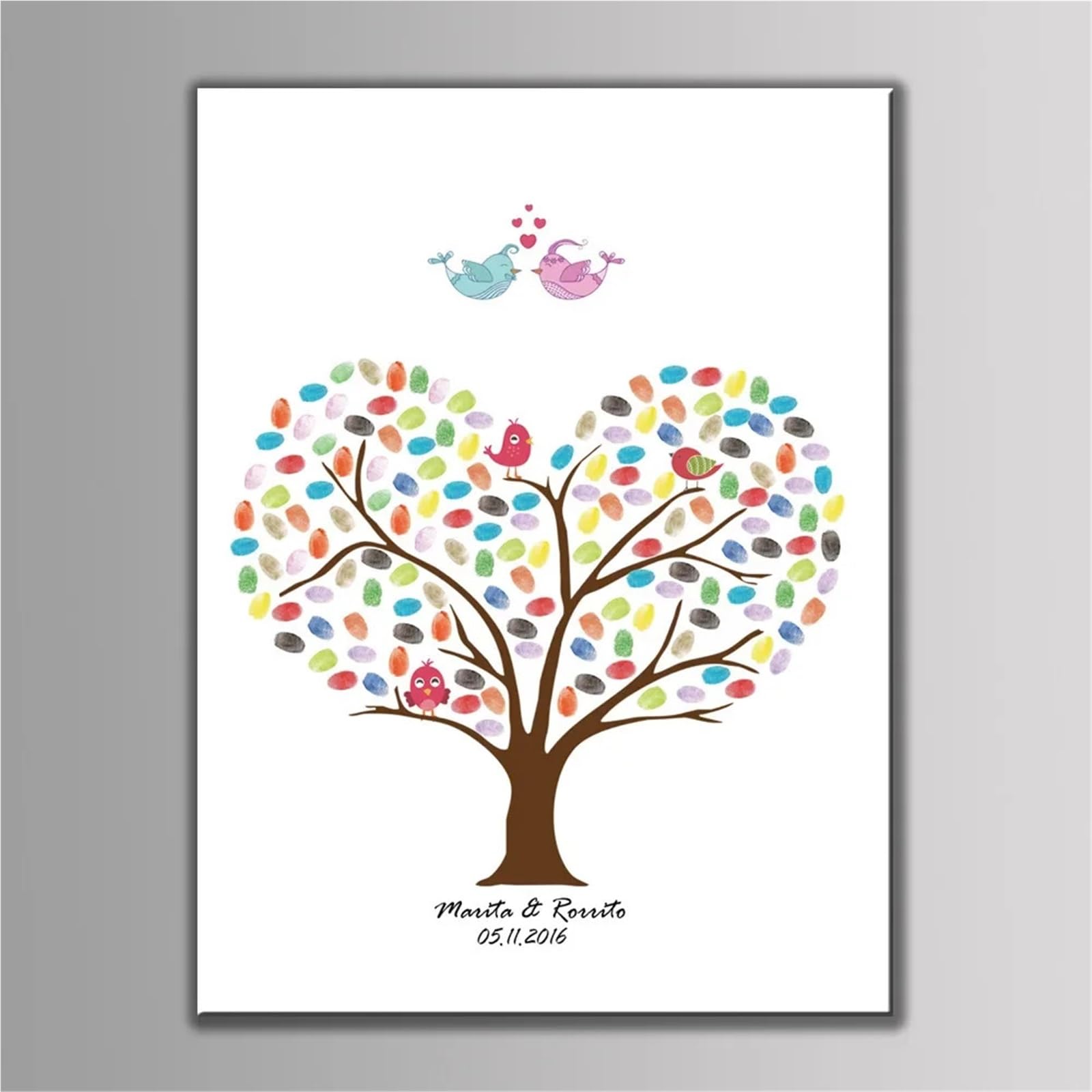 Hochzeits Fingerabdruck Baum Hochzeit Fingerabdruck Baum Leinwand Malerei DIY Gästebuch for Party Dekor(Color06,60x80cm 24x32inch)