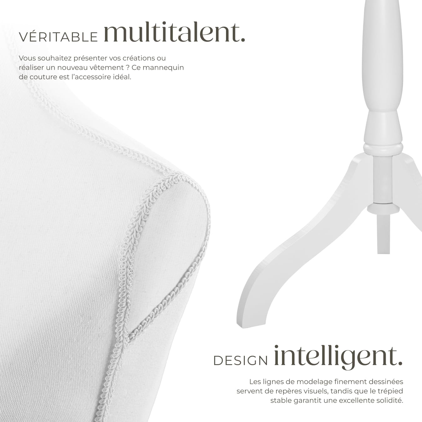 tectake® Mannequin Couture Femme Buste Mannequin Femme Réglable en Hauteur 133 cm à 168 cm, Formes vestimentaires de Couture, Mode, Mercerie, Décoration Vitrine Chambre - Blanc