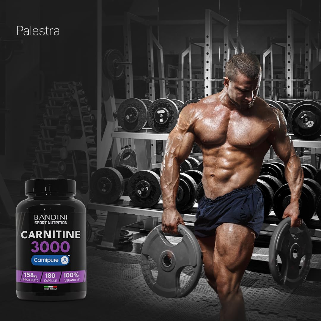 Bandini® L CARNITINA 3000, 180 capsule vegane con Carnipure® ad Alto Dosaggio, Integratore Sportivo con Tartrato di L-Carnitina, Pure Carnitine ad Alto Assorbimento e Biodisponibilità, Senza Additivi