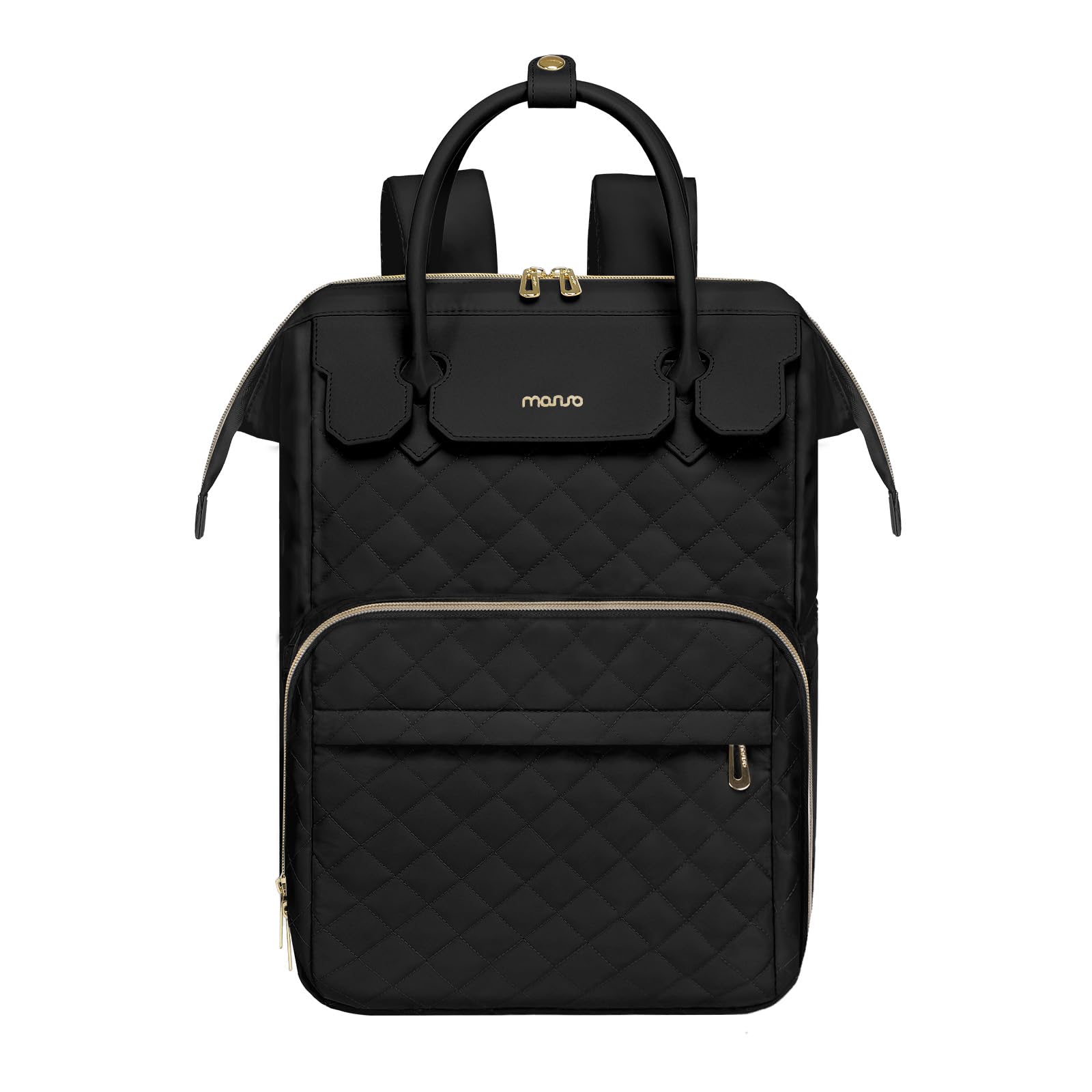 MOSISO Laptop Backpack for Women Men, 15-15.6 inch Rhombus Quilted Flight Approved Travel Backpack with PU Handle, 16 inch Carry on Daypack with USB Port for College Work Business, Black