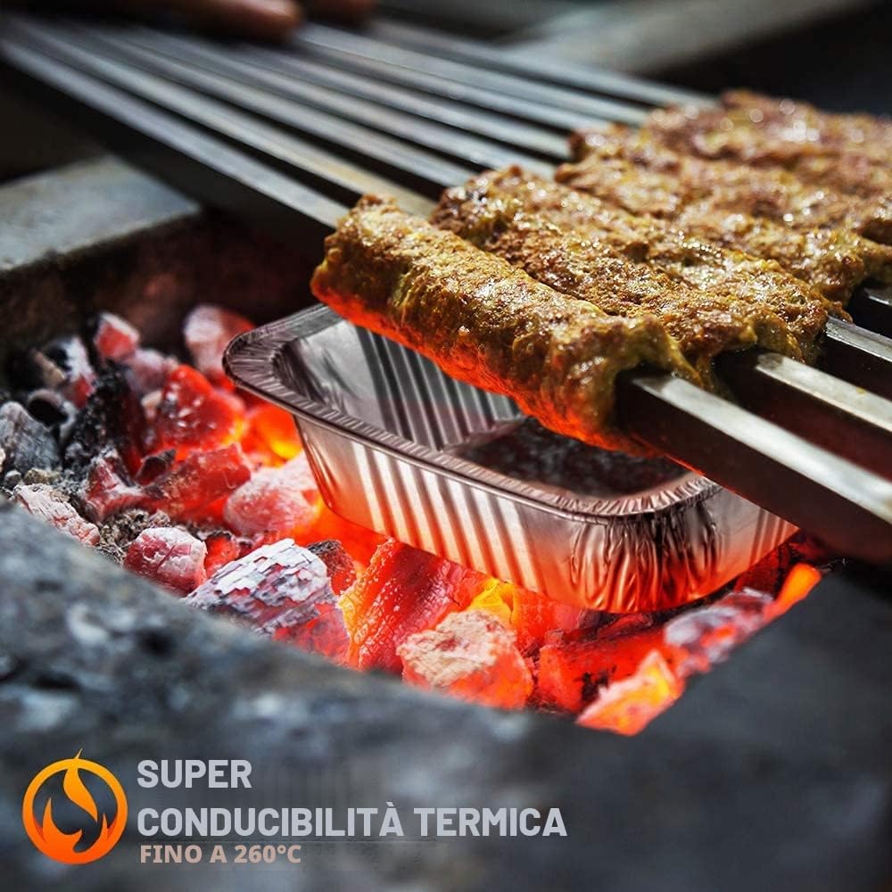 Ciotole in alluminio per barbecue, 30 pezzi, usa e getta, in alluminio, con spazzole in silicone per forno, arrosti, cottura (25 x 400 ml, 5 x 900 ml)