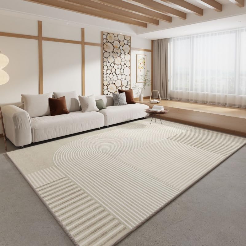 Dywan do salonu 200 x 300 cm duży zmywalny dywan sypialnia antypoślizgowy krótki włos do korytarza długi pokój jadalnia biuro geometryczne linie nowoczesne beżowe
