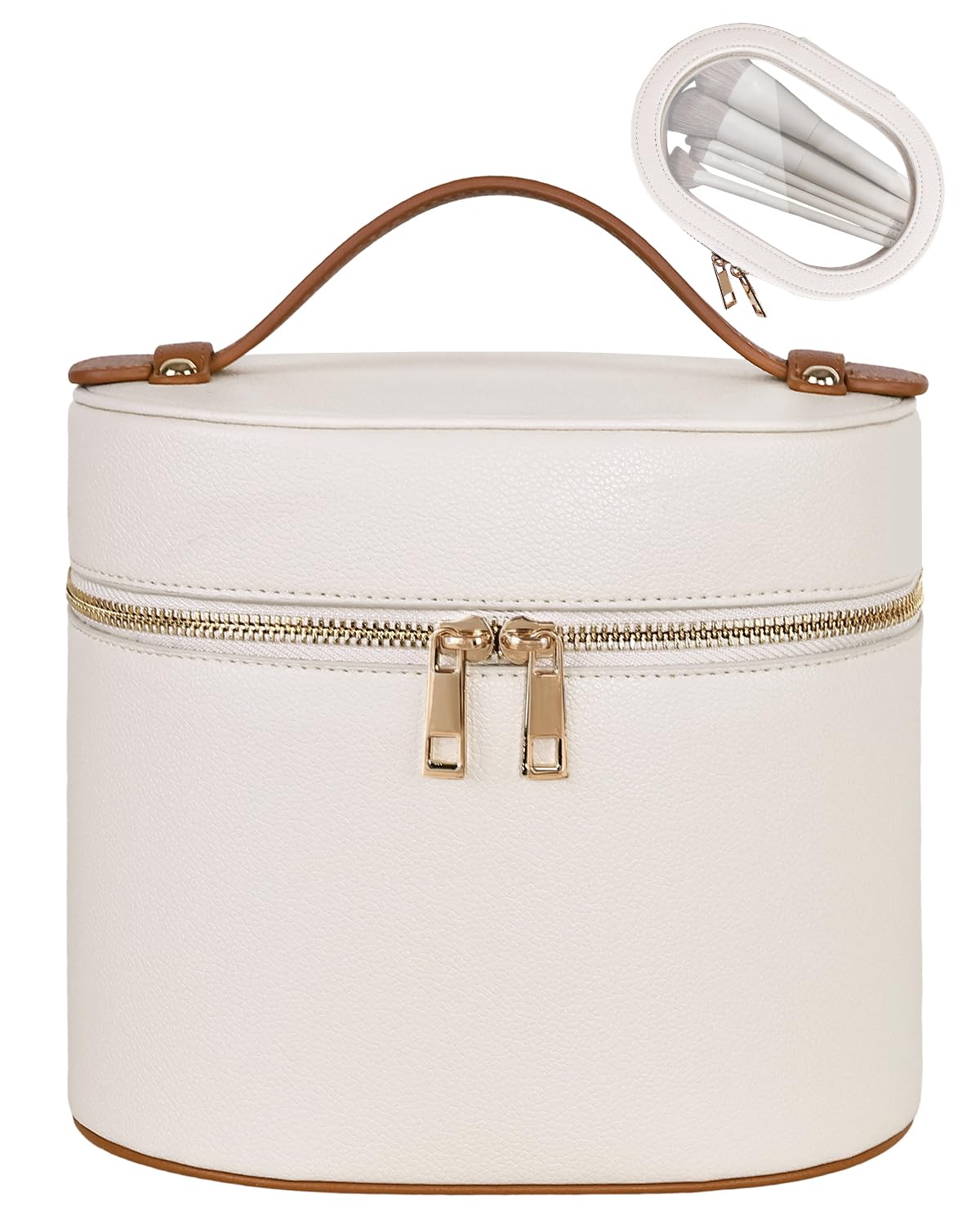 Prite Makeup Bag Cosmetic Organizer Case PU Leather Travel Portable Toiletry Bag with Removable Compartments and Washable PVC Pouch for Women - 2