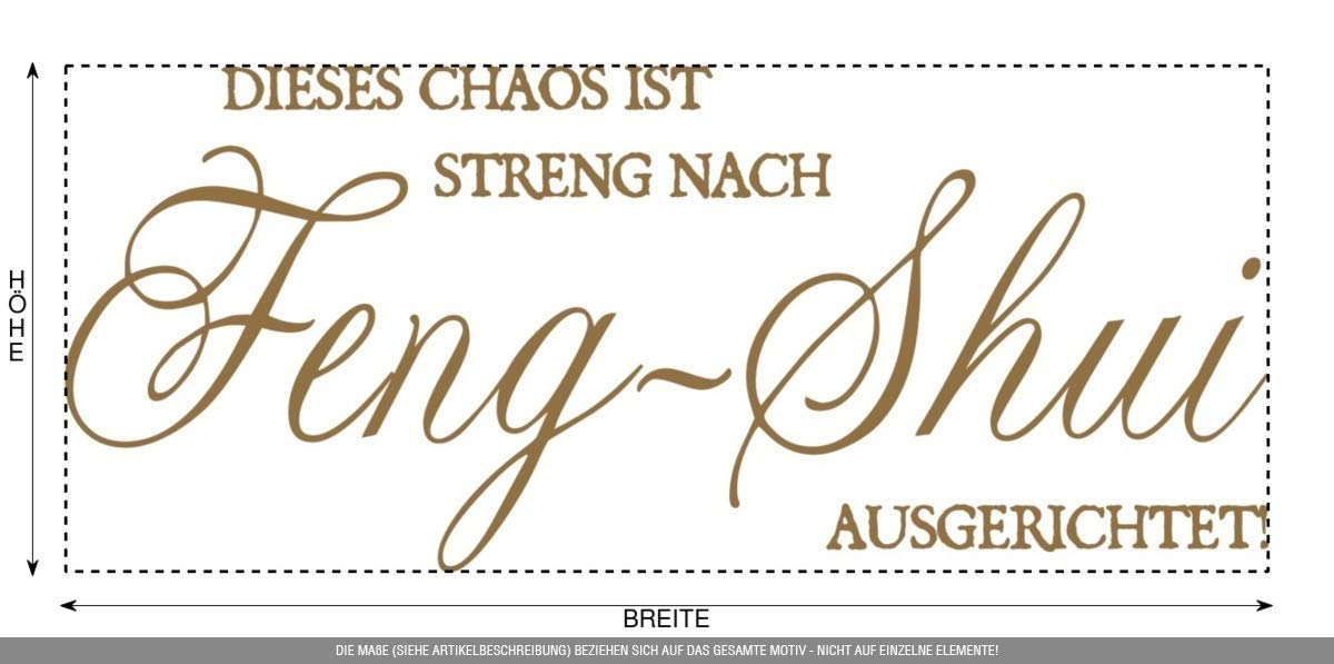 Aufkleber » Dieses Chaos ist streng nach Feng-Shui ausgerichtet, 190x80,3cm, Gold Metallic • Dekoaufkleber/Autoaufkleber/Sticker/Decal/Vinyl