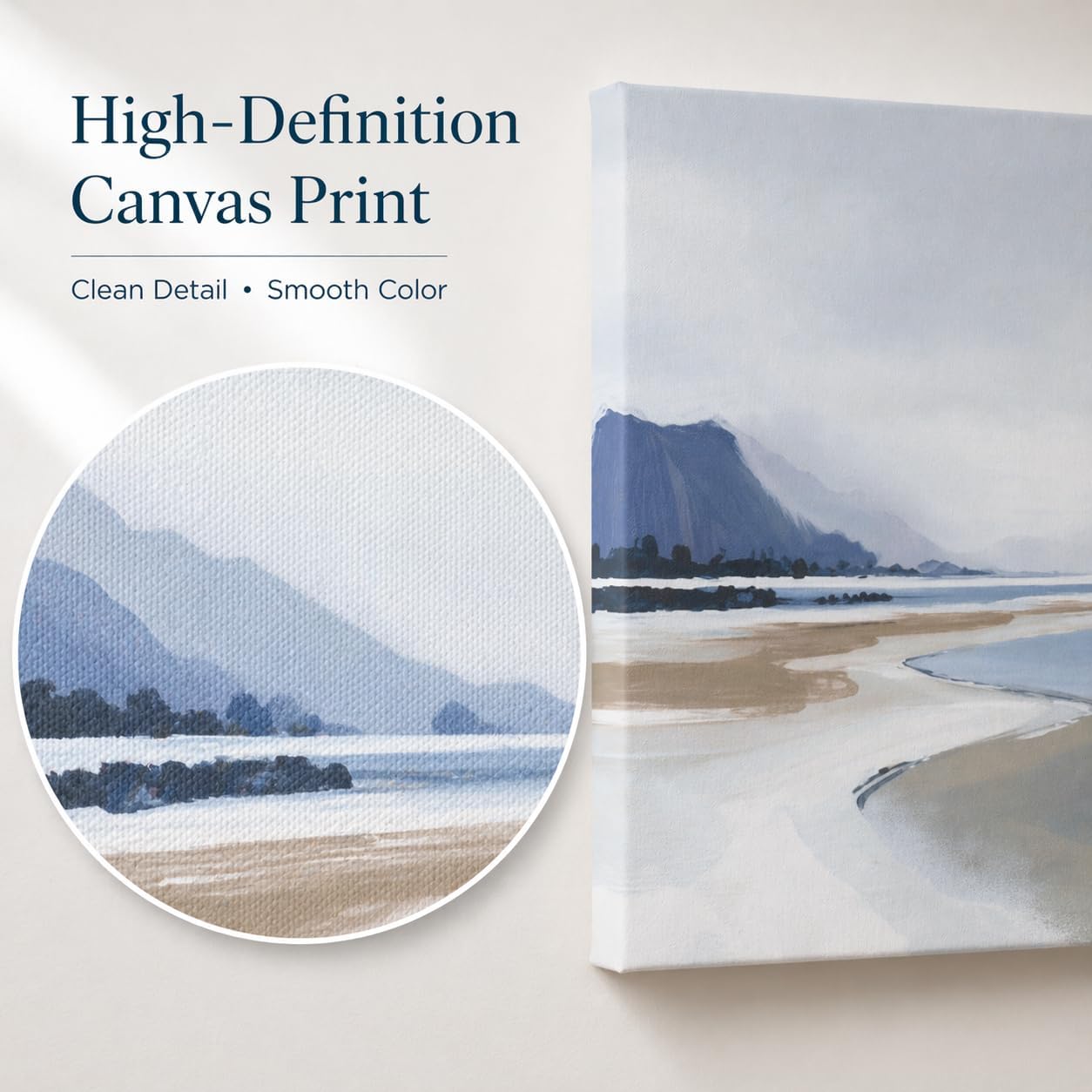 Coastal Beach Canvas Wall Art Set of 3, Abstract Ocean Shoreline Prints, Soft Blue Grey Seascape Wall Decor, Modern Minimalist Coastal Artwork for Living Room Bedroom Bathroom, 12x12 Inch Unframed (Soft Blue)
