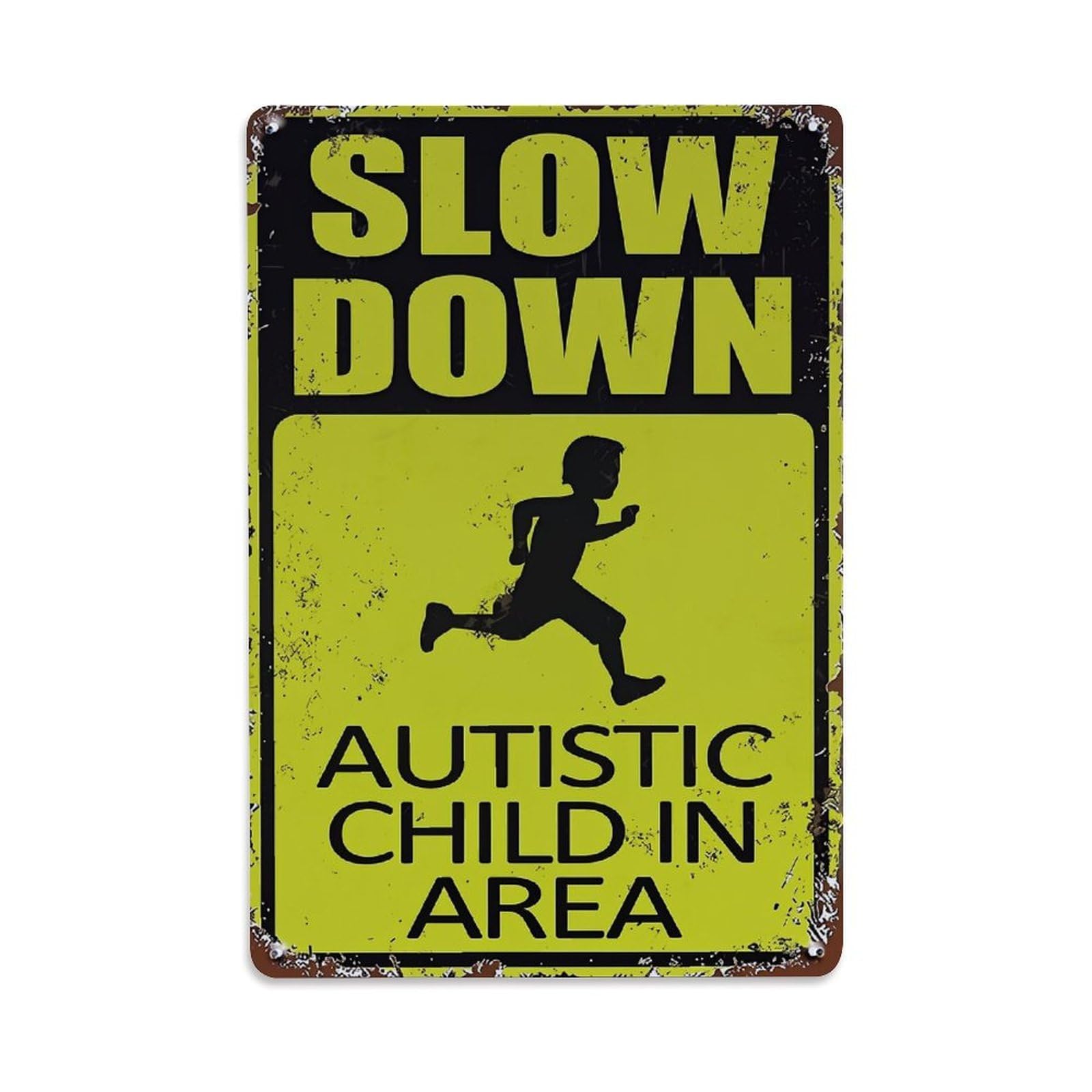Jdfenggu Vintage Slow Down Autistic Child Area Retro Metal Tin Sign, Metal Poster For Bar, Home, Man Cave, Kitchen, Laundry Room Art Decor 8X12 Inch