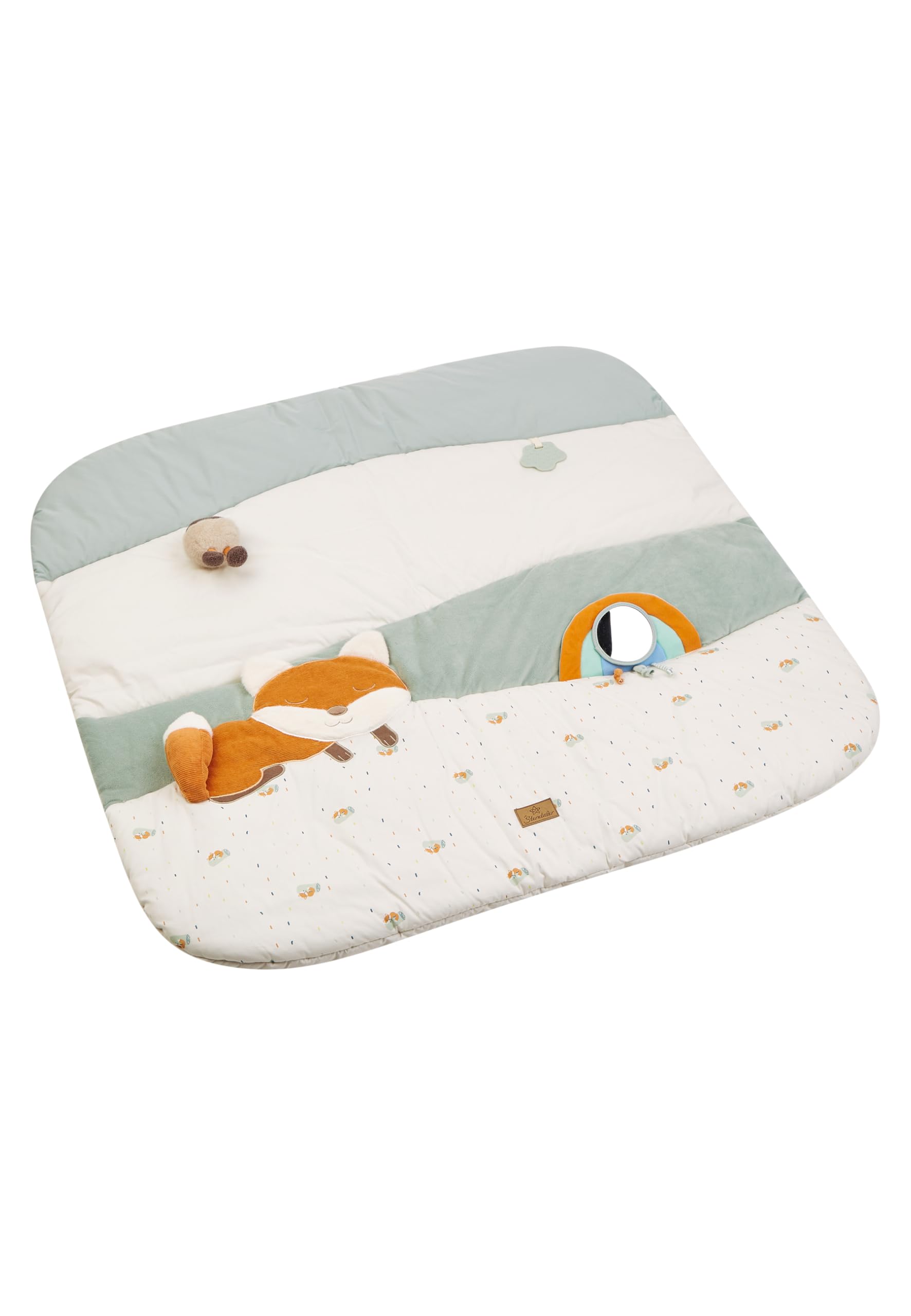 Sterntaler Filou Fox Play Blanket - 100 x 100 cm - Padded Baby Activity Blanket with Mirror Film, Squeaker, Rattle & Teething Ring - Washable Crawling Blanket - Gift Idea - Boys & Girls Light Grey