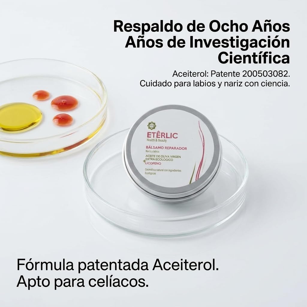 ETÊRLIC naturalny balsam do ust z opatentowanym olejem | Ekologiczny oliwa z oliwek z pierwszego tłoczenia, likopen, aloes vera, shea i wosk pszczeli | Nawilżanie, regeneracja i ochrona przeciwzapalna