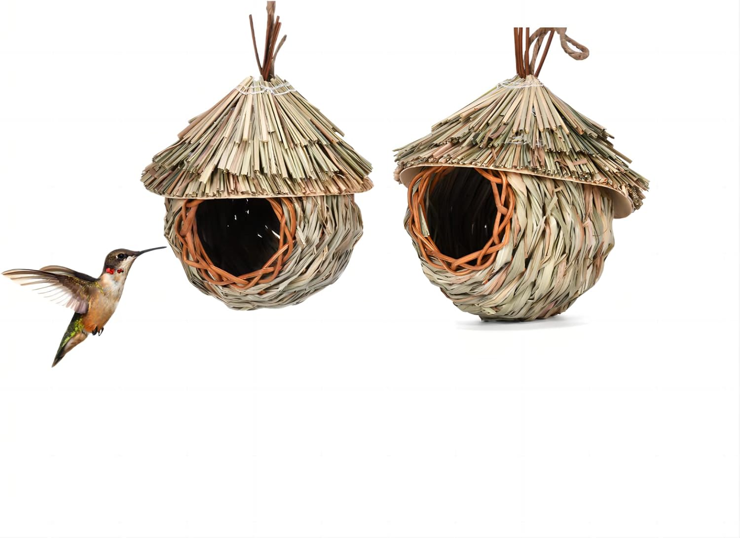 VURTU Nido de pájaro caseta de pájaros hecho a mano para pájaros de paja, nido de pájaros al aire libre, para pájaros pequeños, colibrí (2 unidades)