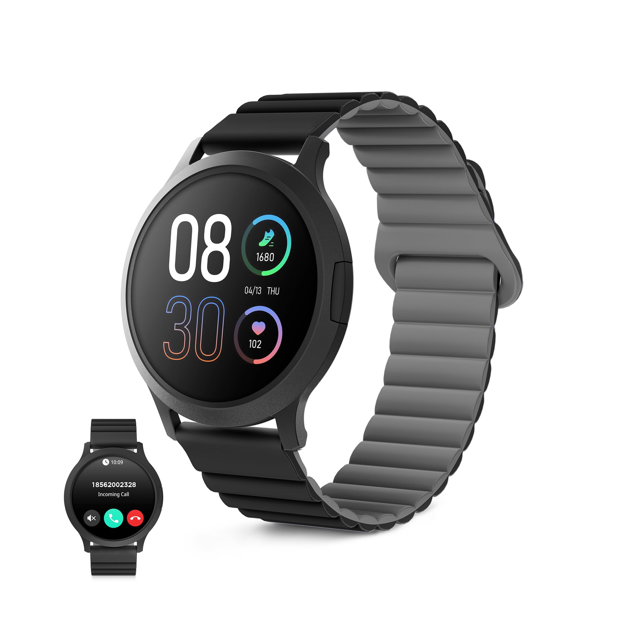 KSIX Smartwatch Core 3 Go - Reloj Inteligente Pantalla AMOLED 1.32", Diseño Ultra Fino, Llamadas, Correa de Silicona Magnética, IP67, Compatible con iPhone® y Android® - Negro