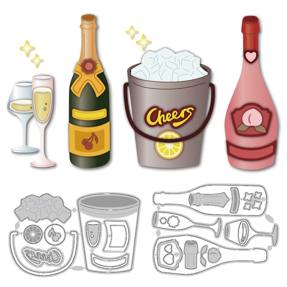 DELORIGIN 5 Styles Champagne Goblet Cutting Dies Card Making Die Cut Carbon Steel Die Cuts Stencils Card Scrapbooking Embossing Template Dies for DIY Craft Paper Photo Album Birthday Gift Decor — image 1