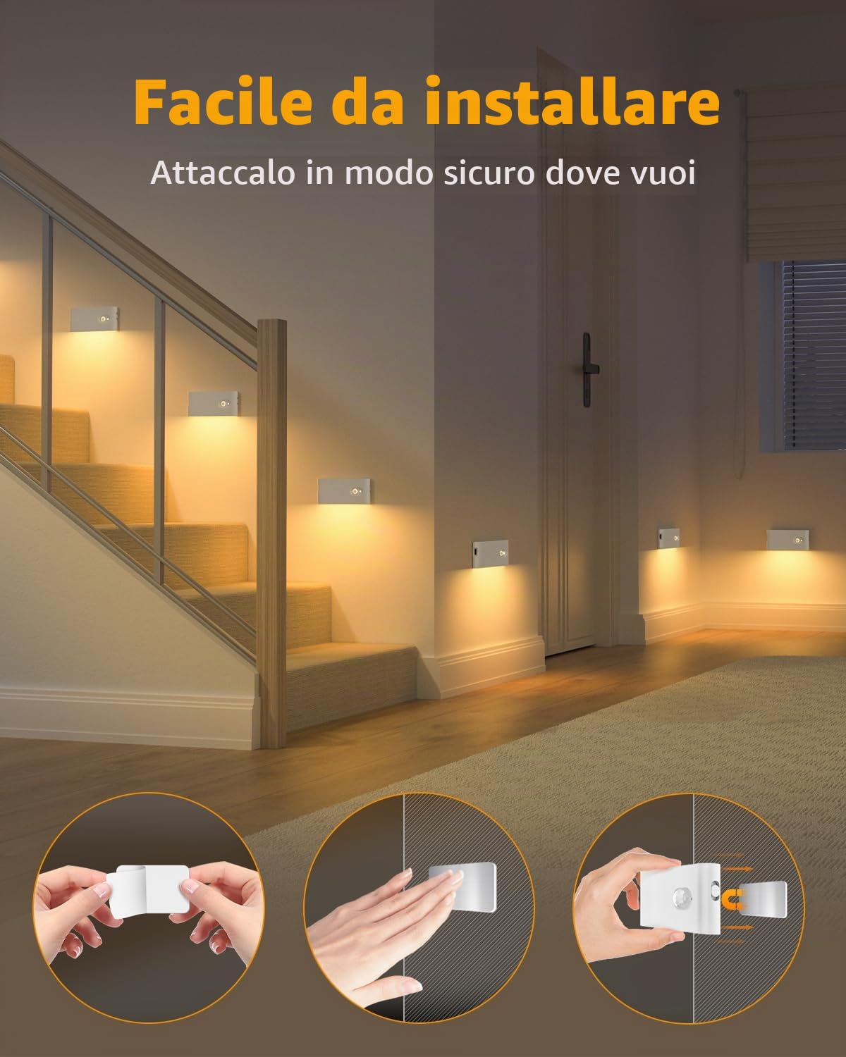 WILLED Luce Notturna, 4 Pezzi Lampada Notturna Sensore Movimento, Caricabile USB Luce Notturna Bambini con 3 Modalità (Auto/ON/OFF), per Scale, Camere da Letto, Cucina, Corridoio e Bagno