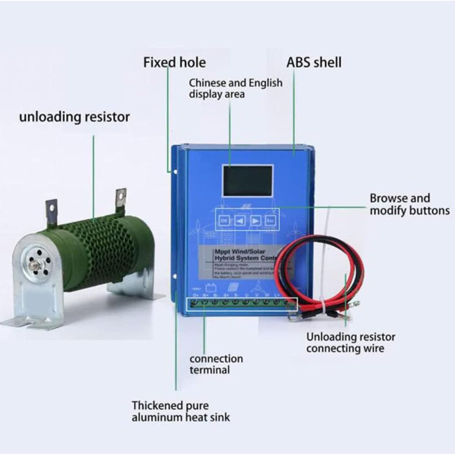 Regulator ładowania słonecznego 24 V 4000 W z wyświetlaczem LCD, stabilizatorem napięcia i wieloma trybami ładowania do ładowania akumulatora turbiny wiatrowej 12 V/48 V