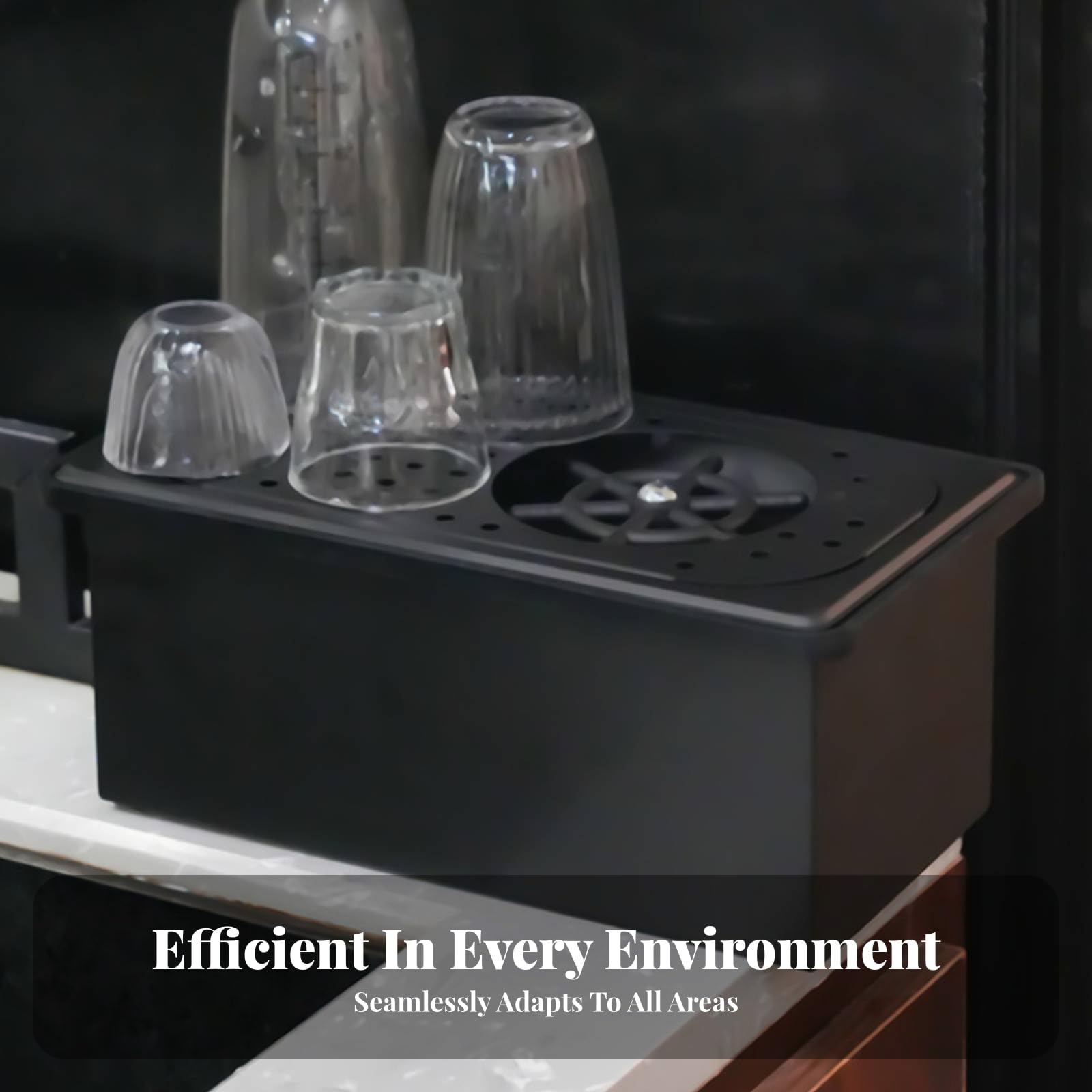 Lavavasos Empotrable Perforado Lavavasos Encimera Rociador Central Enjuagador Vasos, Negro, Rectangular
