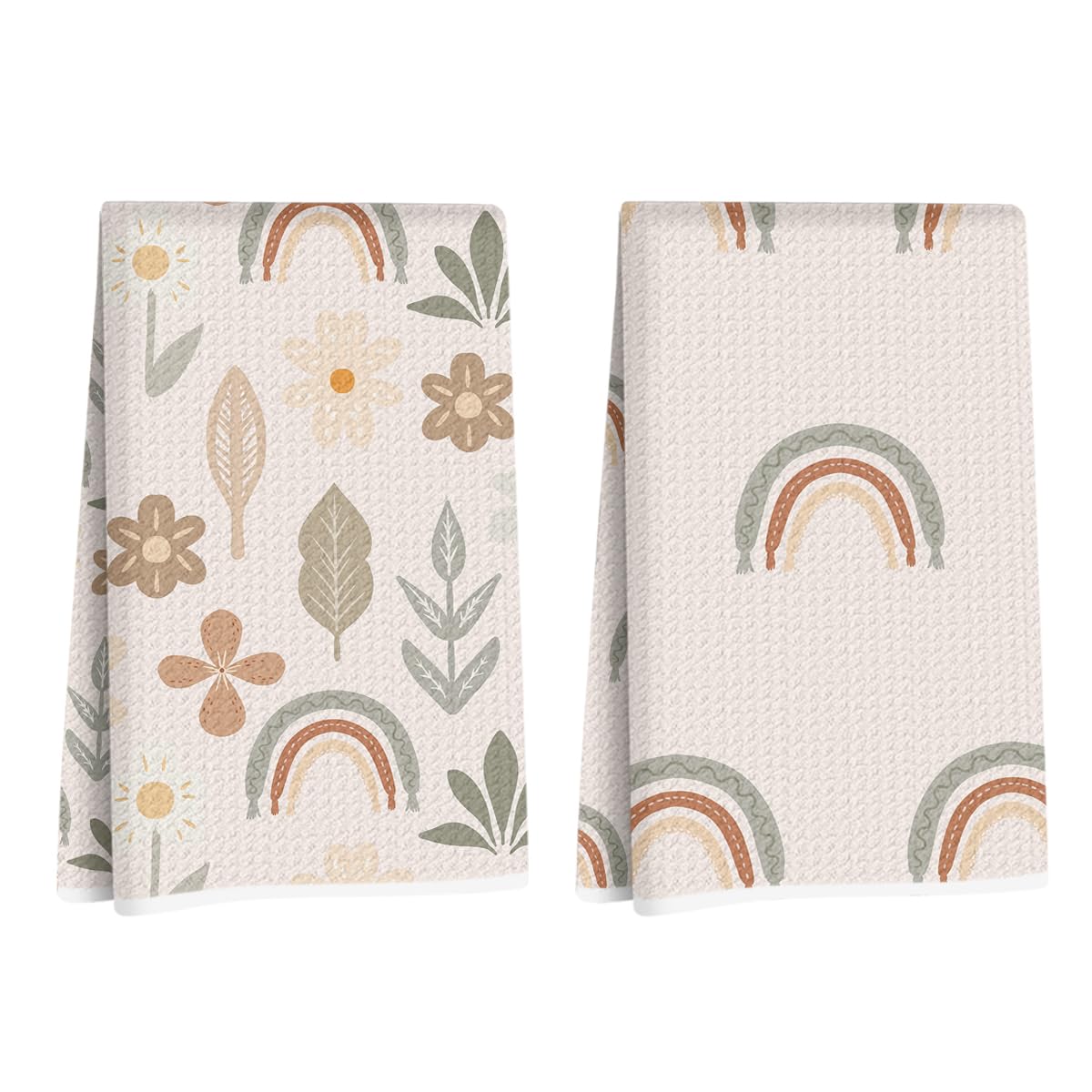 Hanamiya Na 2Pcs Bohemian Rainbow Flower Kitchen Towels, Aesthetic Decorative Absorbent Microfiber Dish Cloth Tea Towel, Durable Hand Towels for Farmhouse Home Bathroom Kitchen, Rainbow Gifts