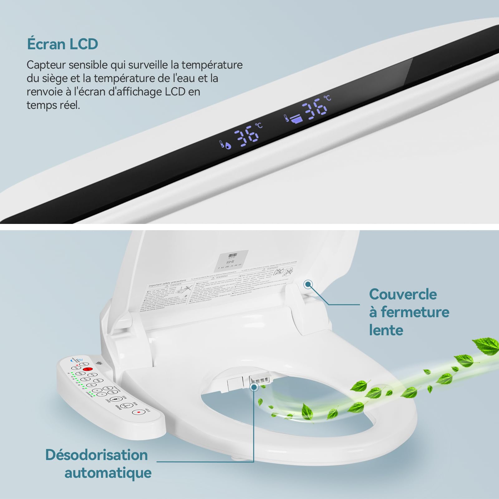 YU YUSING Siège de Toilette Intelligent Bidet avec Buse, Bidet Chauffant, Système d'Abaissement Automatique,Pression d'Eau Réglable,Séchage à l'Air Chaud,Facile à Nettoyer(Forme V)