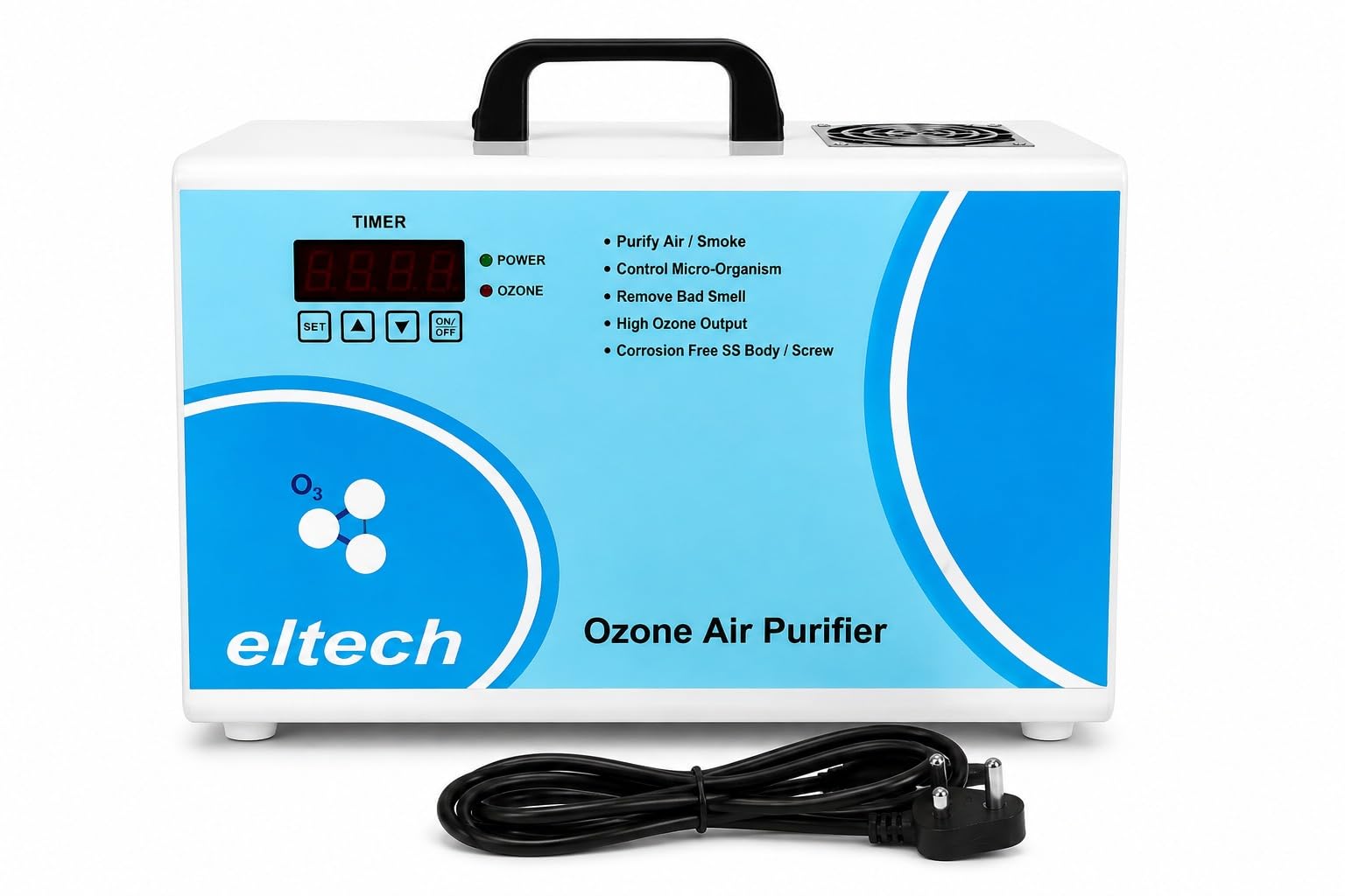 eltech aoz-1000 ozone air sterilizer | 1000 mg/hr ozone generator | wall mount air purifier | 9 timer modes | commercial odor control & air treatment | 230v ac