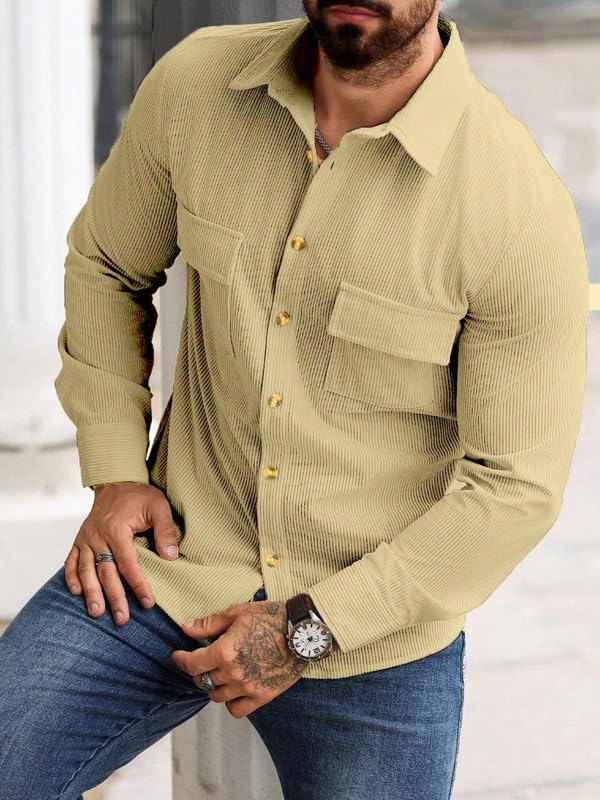Image of MiraMichi Men's Full Sleeve Corduroy Striped Casual Jacket, Perfect for Everyday Stylish Outfits, Standard Length