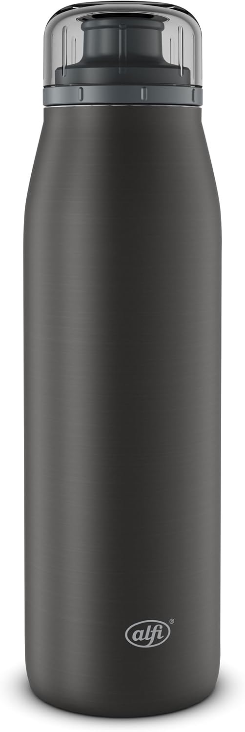 alfi ISO Bottle 500 ml, Black, Insulated Stainless Steel Drinking Bottle, Completely Tight Screw Cap, Keeps Hot for 12 Hours, Cold for 24 Hours, Carbonated Drinking Bottle, BPA-Free
