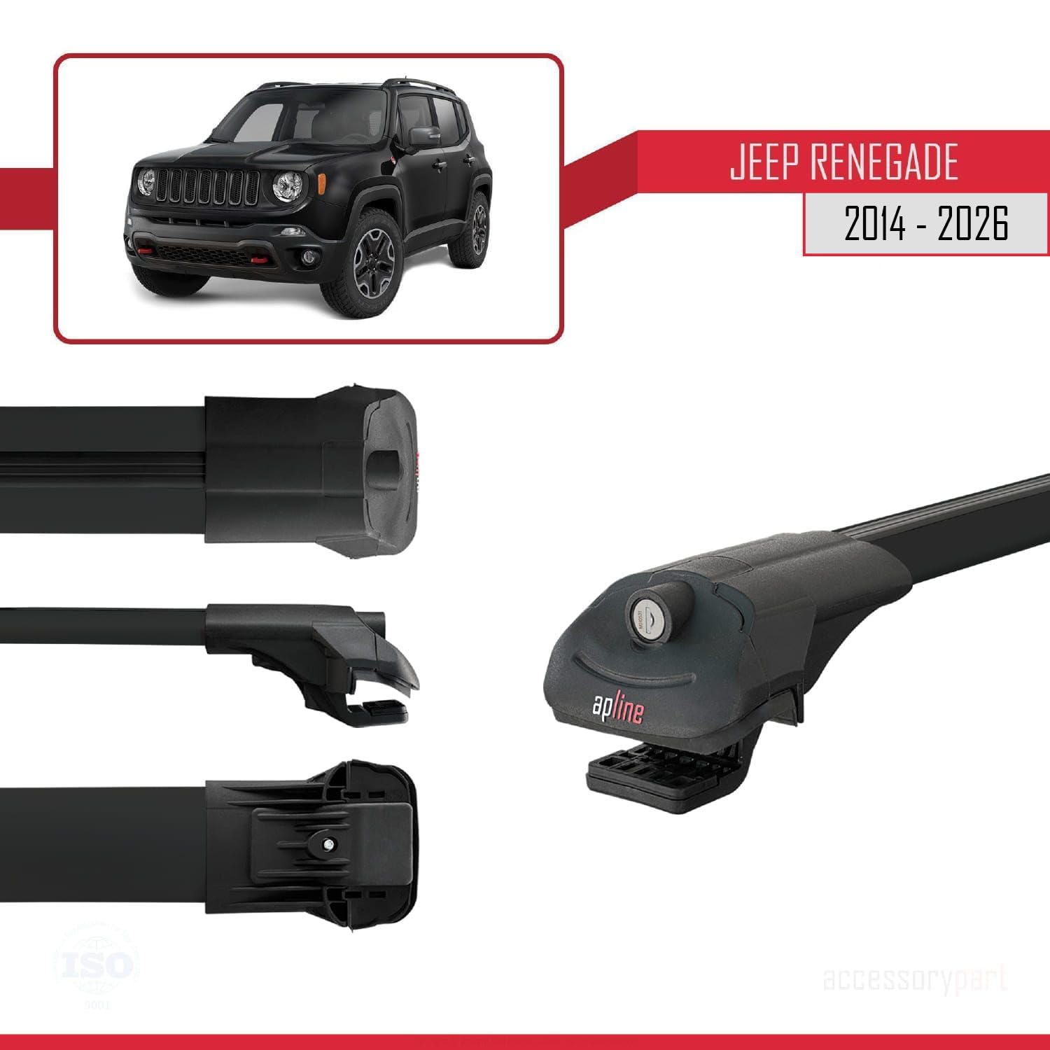 Compatibile con Jeep Renegade (BU) 2014-2026 Modello ACE-1 Barre Tetto Portapacchi Auto Barre Portatutto Nero Alluminio 2 Barre