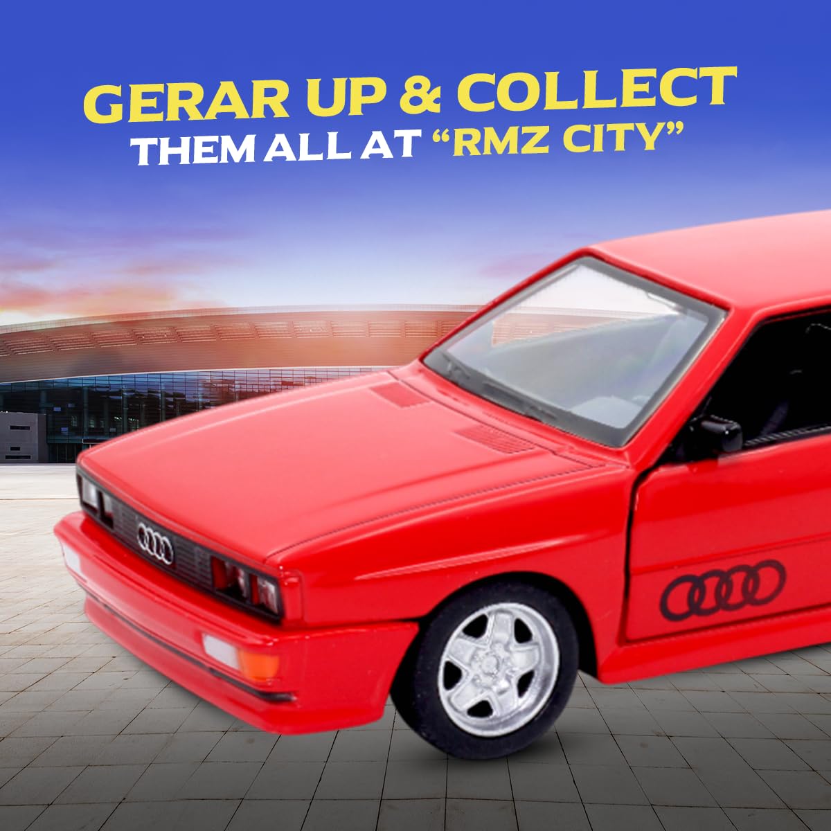 Rmz City 5 Inch Die Cast Audi Quattro Toy Car 1:35 Scale Model | Licensed Collectible Vehicle with Opening Doors & Pullback Action | International Series for Kids & Car Lovers | Red 3