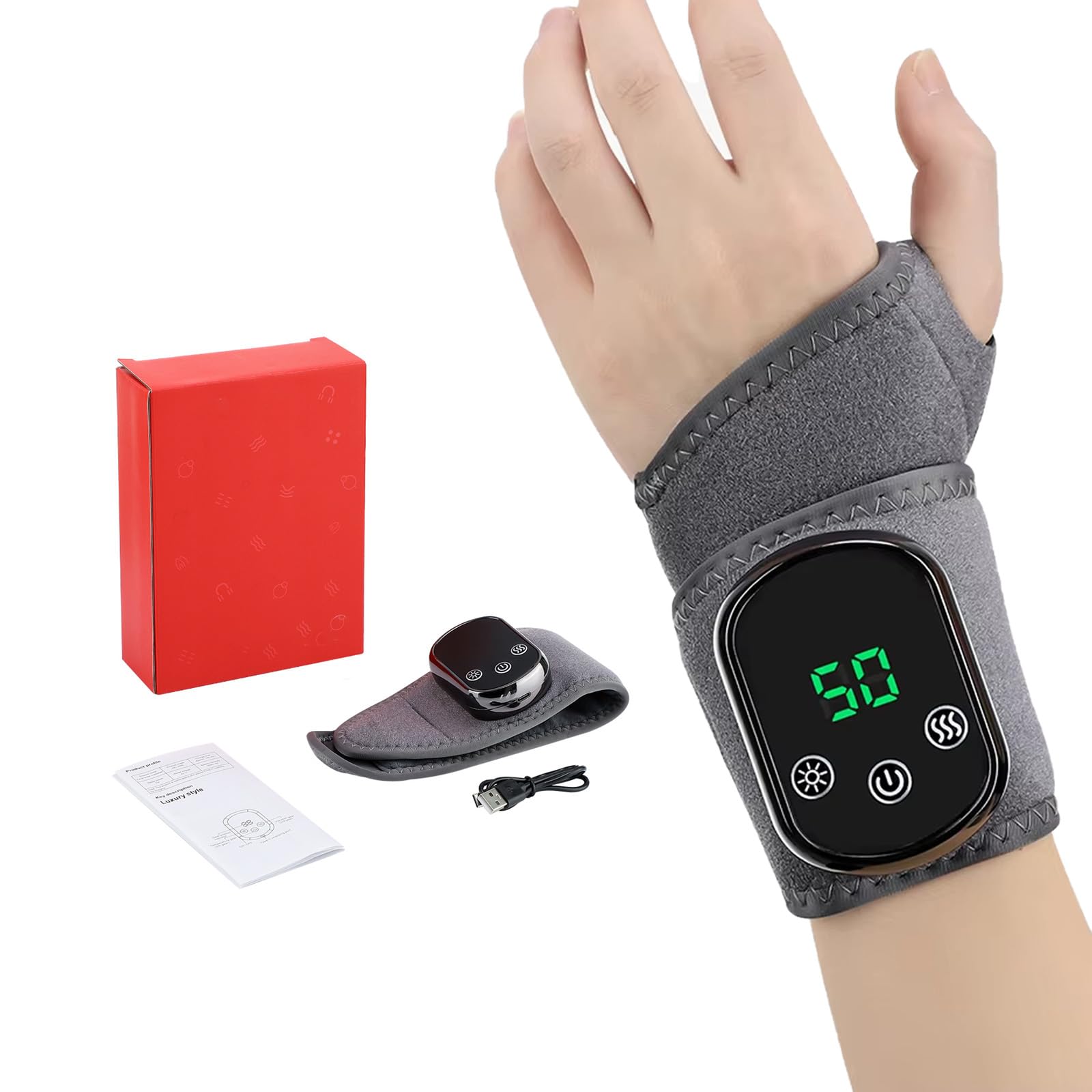 Muñequera vibradora térmica para aliviar el dolor de artritis con 5 métodos de calentamiento y 3 métodos de masaje, temporizador inteligente de 30 minutos