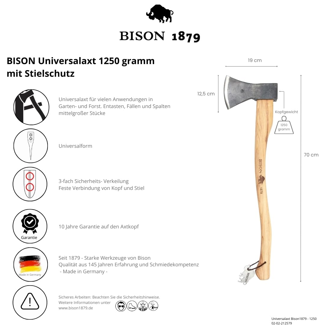 Bison 1879 Siekiera uniwersalna1250 g, 700 mm - wszechstronna siekiera do wszystkich prac w lesie i ogrodzie