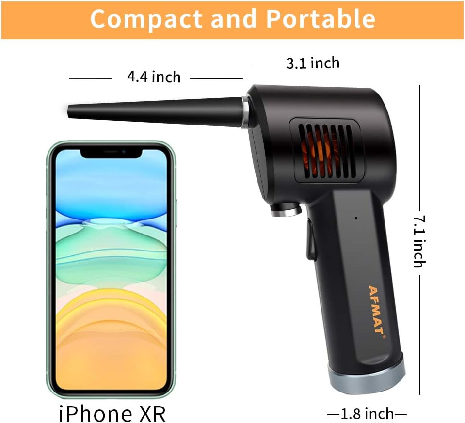 AFMAT Cordless Air Duster size comparison with iPhone