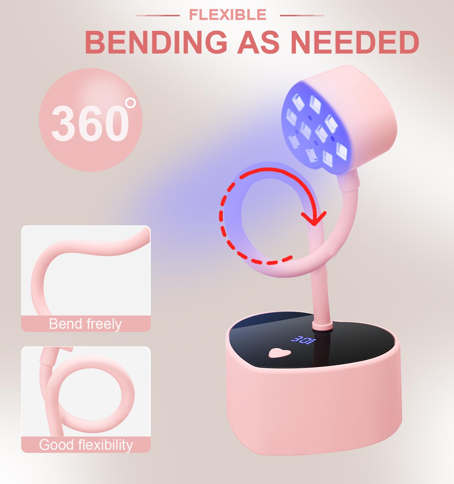 Lumcrissy UV Nail Lamp: 30W Mini UV Light for Gel Nails Polish, Rechargeable LED Nail Light Nail Dryer with 2 Timers & Auto Sensor, Fast Curing Goosenecks Lamp for Home DIY Manicure