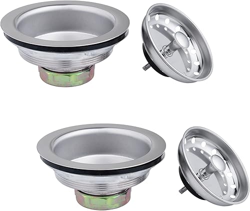 Vista 2 de Artiwell Paquete de 2 coladores y tapones para fregadero de cocina, conjunto de drenaje de cocina de 3-1/2 pulgadas con colador y tapón