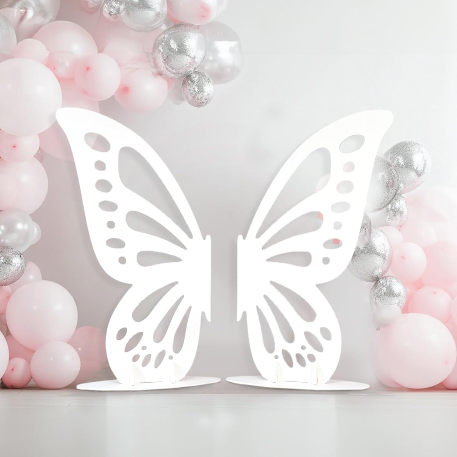 Efavormart 4.5ft x 3.5ft Large Wooden Butterfly Wings Backdrop - Freestanding White Butterfly Cut-Out Photo Prop Stand for Weddings, Birthdays, Baby Showers Photography Events