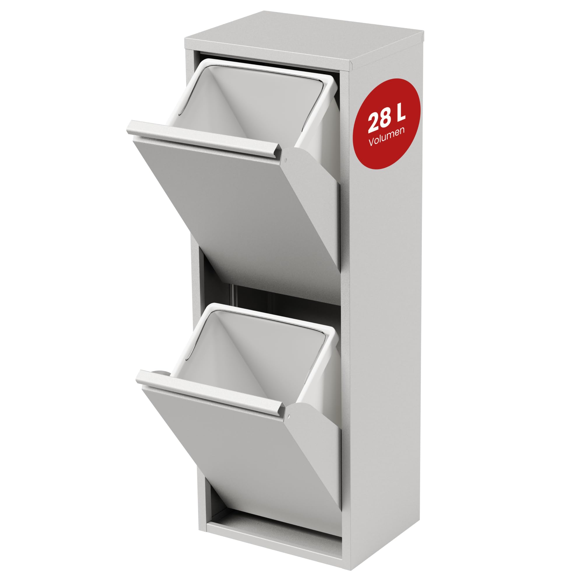 [en.casa] Mülltrennsystem Sollentuna Mülleimer 2 Fächer Küche 2 x 14 L Abfalleimer Müllschrank schmal 93 x 33 x 25 cm Metall Weiß